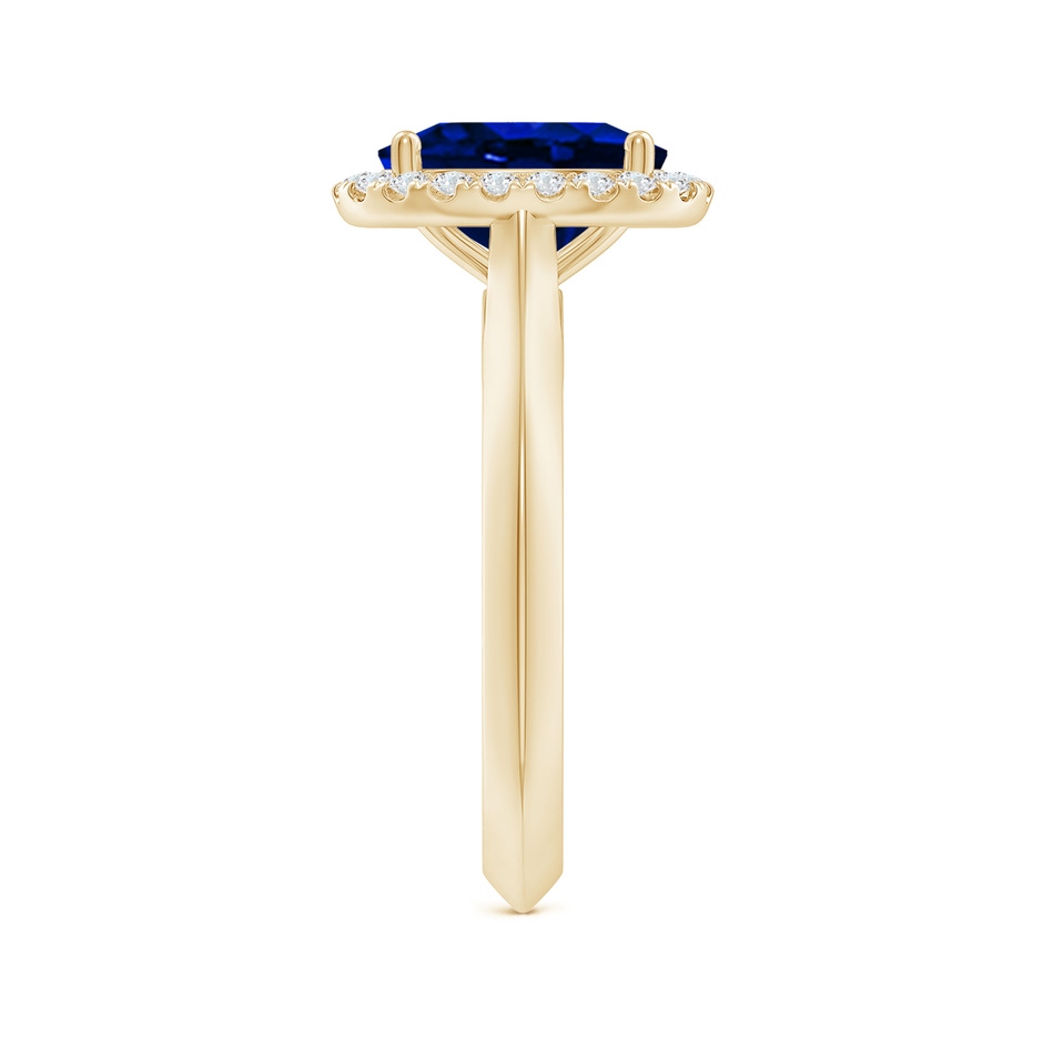 9x7mm AAAA Oval Blue Sapphire Halo Knife-Edge Shank Engagement Ring in Yellow Gold side 299