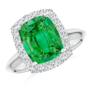 10x8mm AAA Cushion Rectangular Emerald Halo Knife-Edge Shank Engagement Ring in P950 Platinum