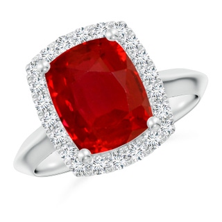 10x8mm AAA Cushion Rectangular Ruby Halo Knife-Edge Shank Engagement Ring in P950 Platinum