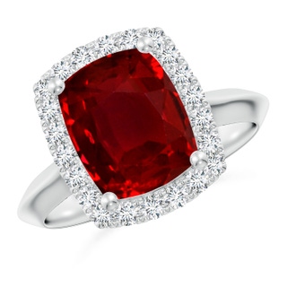 10x8mm AAAA Cushion Rectangular Ruby Halo Knife-Edge Shank Engagement Ring in P950 Platinum