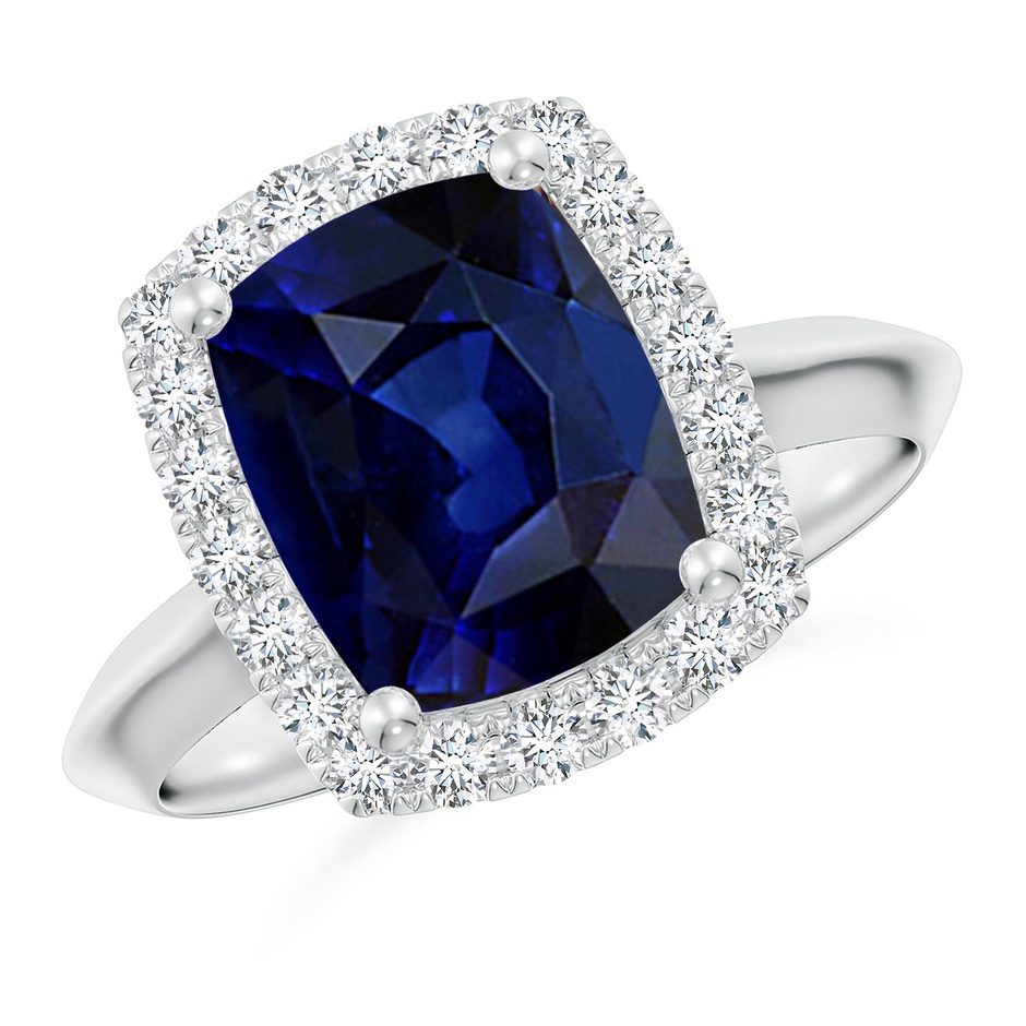 10x8mm AAA Cushion Rectangular Blue Sapphire Halo Knife-Edge Shank Engagement Ring in P950 Platinum 
