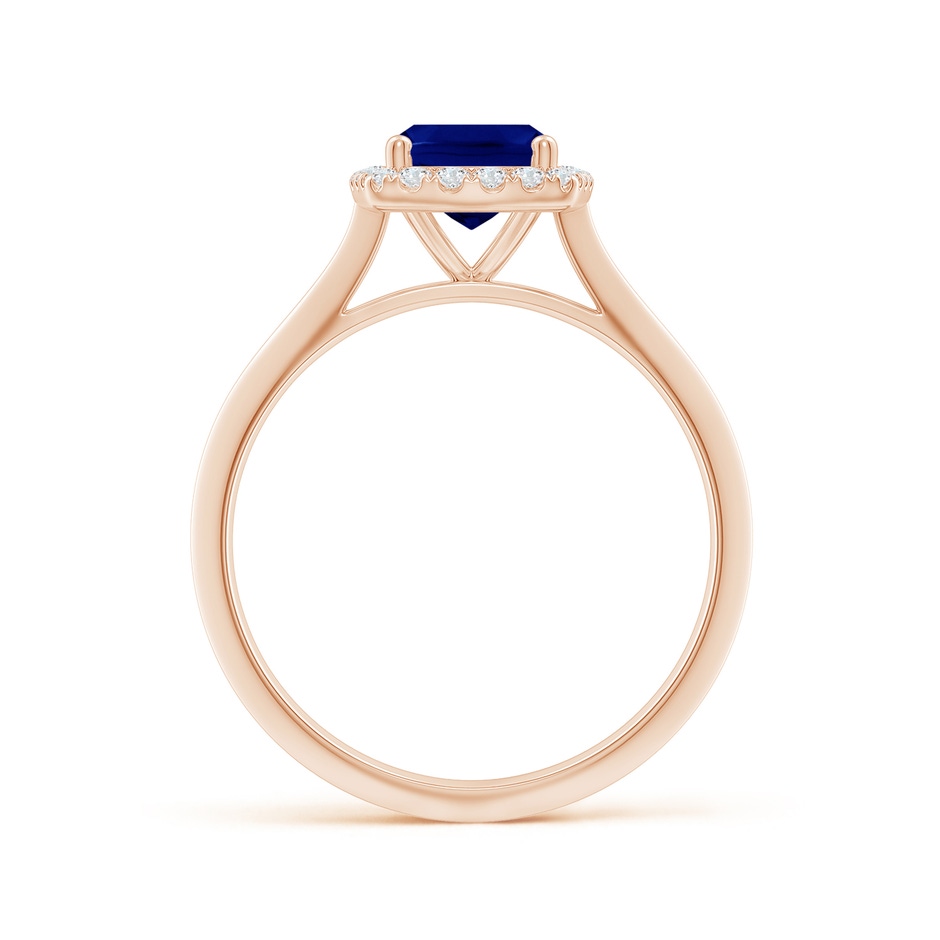 8x6mm AAA Cushion Rectangular Blue Sapphire Halo Knife-Edge Shank Engagement Ring in Rose Gold side 199