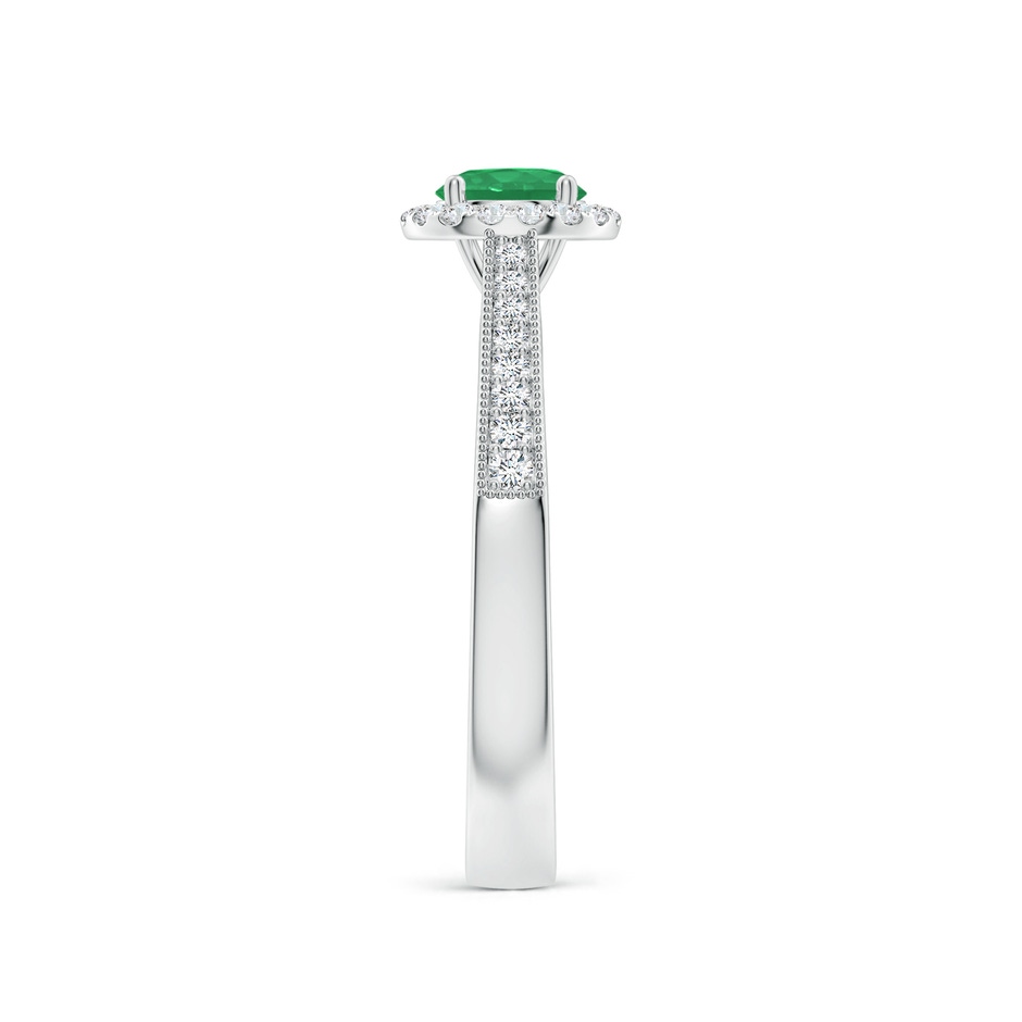 5mm A Round Emerald Reverse Tapered Shank Halo Engagement Ring in P950 Platinum side 299