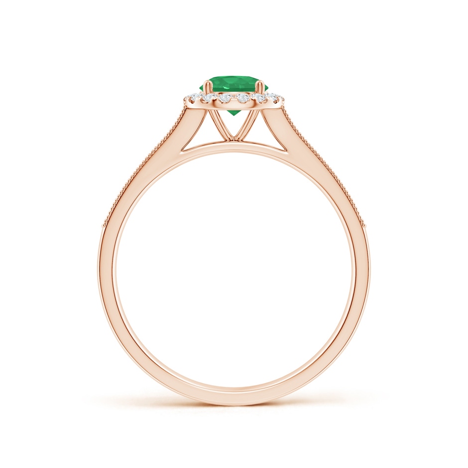 5mm A Round Emerald Reverse Tapered Shank Halo Engagement Ring in Rose Gold side 199