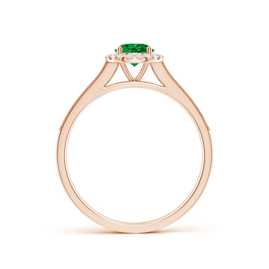 5mm AAAA Round Emerald Reverse Tapered Shank Halo Engagement Ring in Rose Gold - side 199