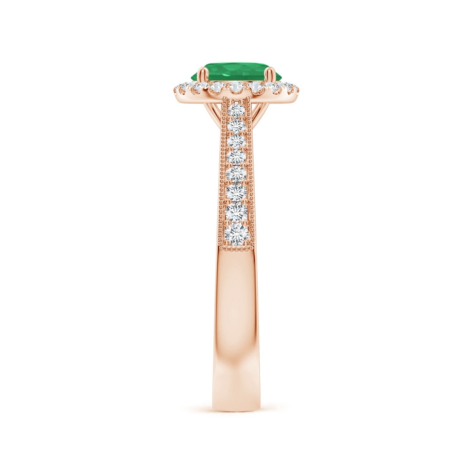6.5mm A Round Emerald Reverse Tapered Shank Halo Engagement Ring in Rose Gold side 299
