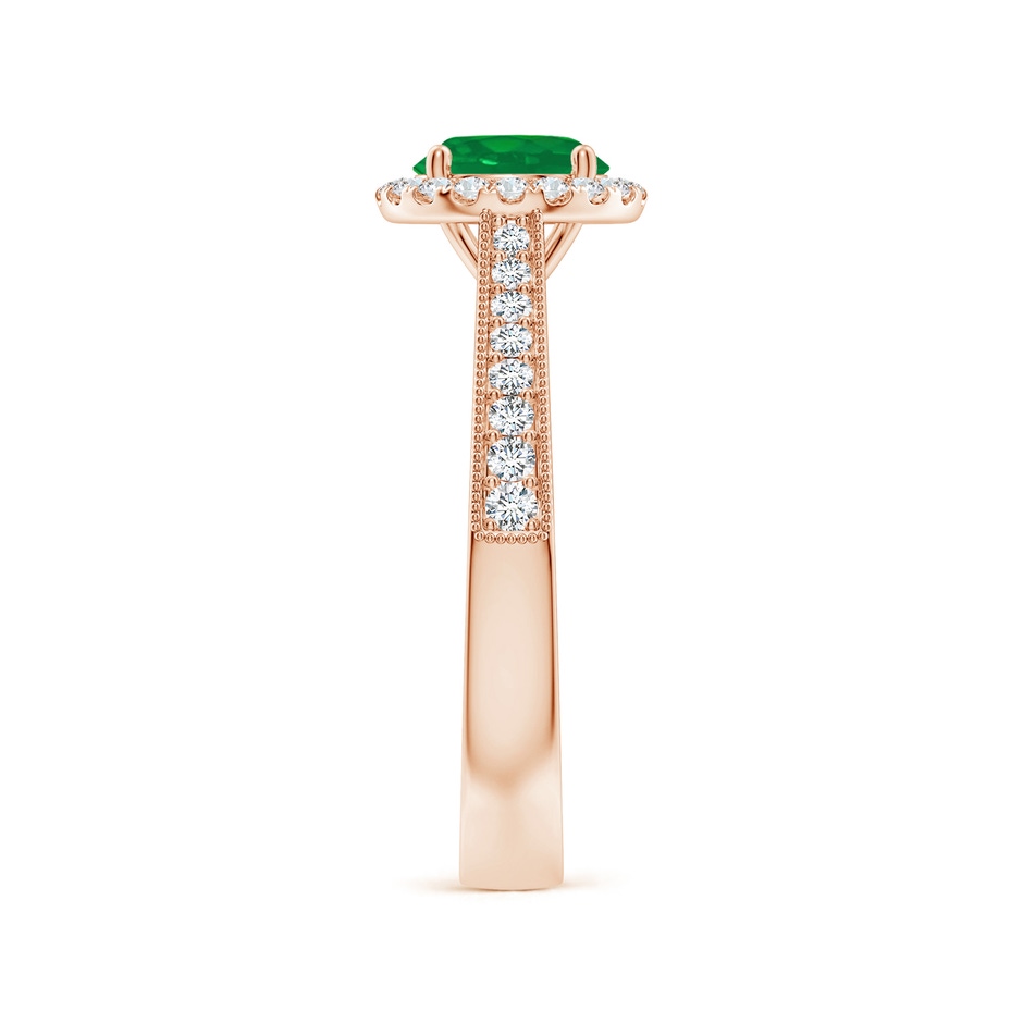 6.5mm AA Round Emerald Reverse Tapered Shank Halo Engagement Ring in Rose Gold side 299