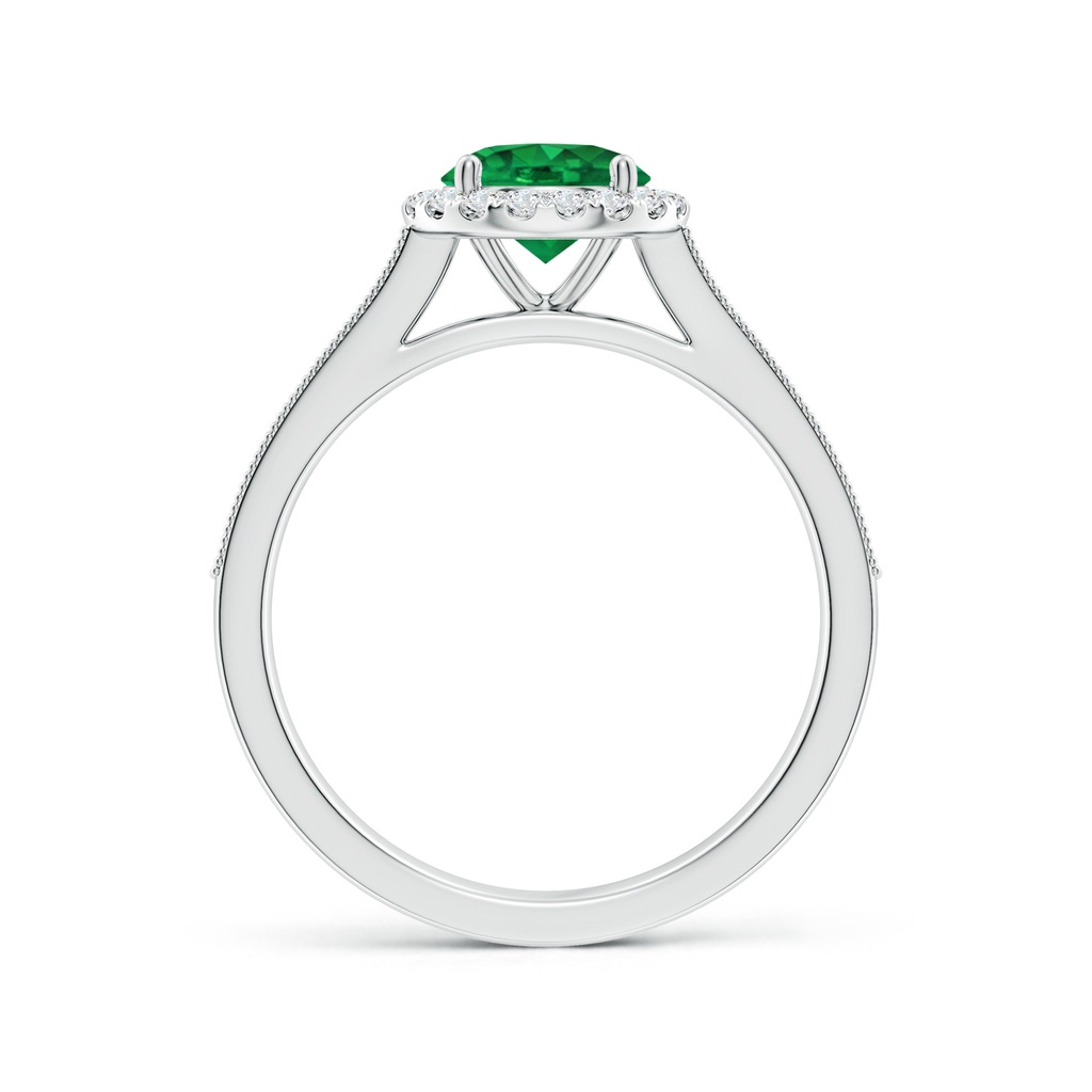 6.5mm AAA Round Emerald Reverse Tapered Shank Halo Engagement Ring in White Gold - side 199