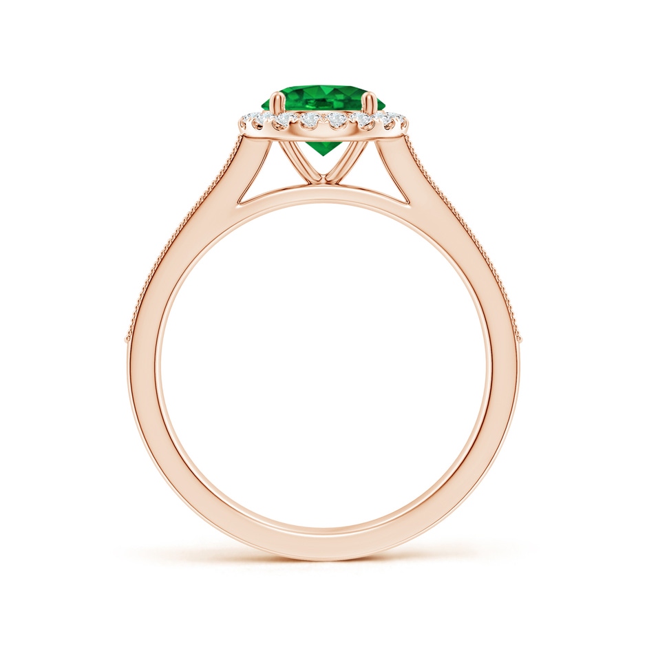 6.5mm AAAA Round Emerald Reverse Tapered Shank Halo Engagement Ring in Rose Gold side 199