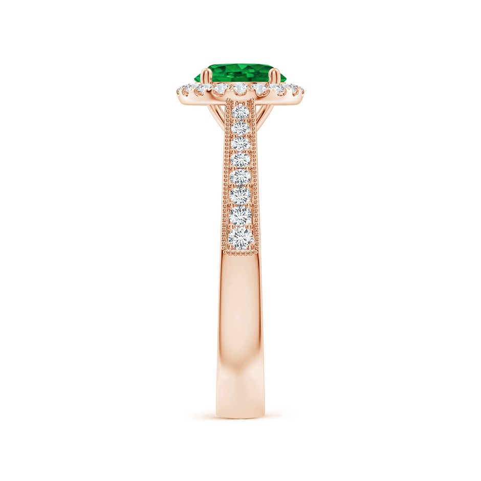 6.5mm AAAA Round Emerald Reverse Tapered Shank Halo Engagement Ring in Rose Gold side 299