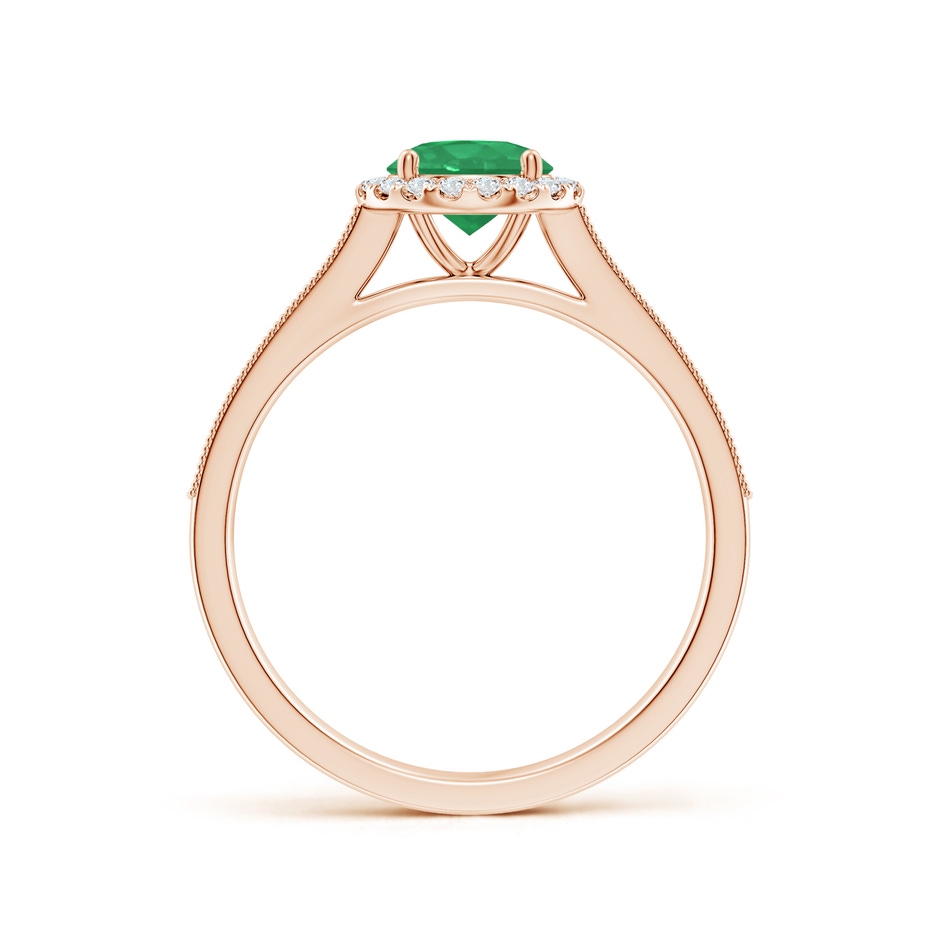6mm A Round Emerald Reverse Tapered Shank Halo Engagement Ring in Rose Gold side 199