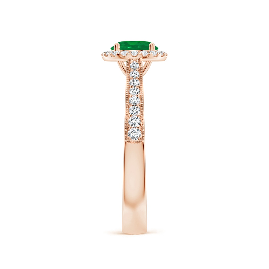 6mm AA Round Emerald Reverse Tapered Shank Halo Engagement Ring in Rose Gold side 299