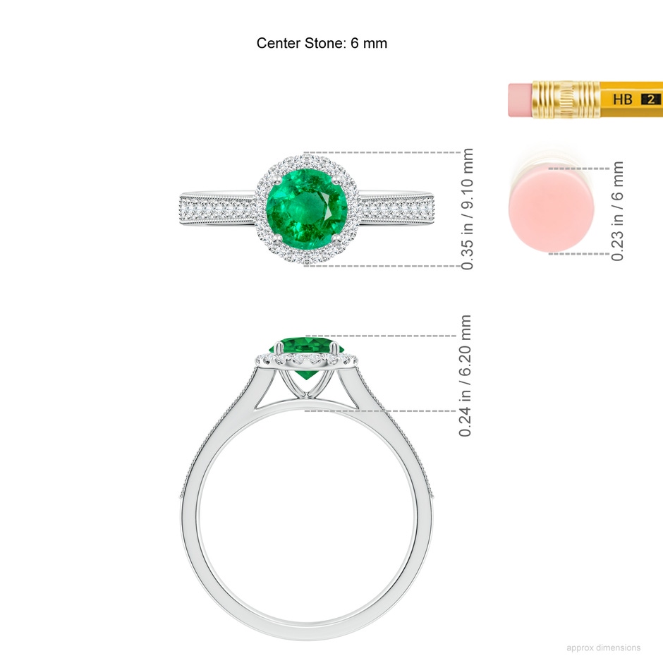 6mm AAA Round Emerald Reverse Tapered Shank Halo Engagement Ring in P950 Platinum ruler