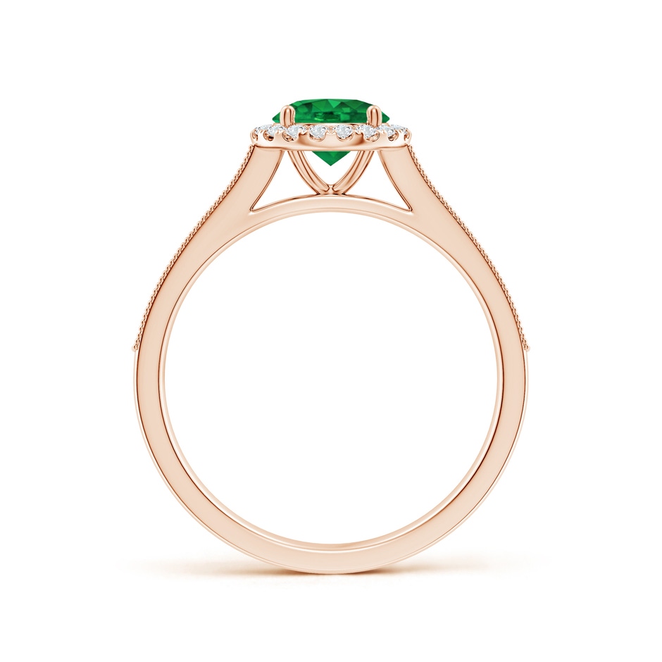 6mm AAA Round Emerald Reverse Tapered Shank Halo Engagement Ring in Rose Gold side 199