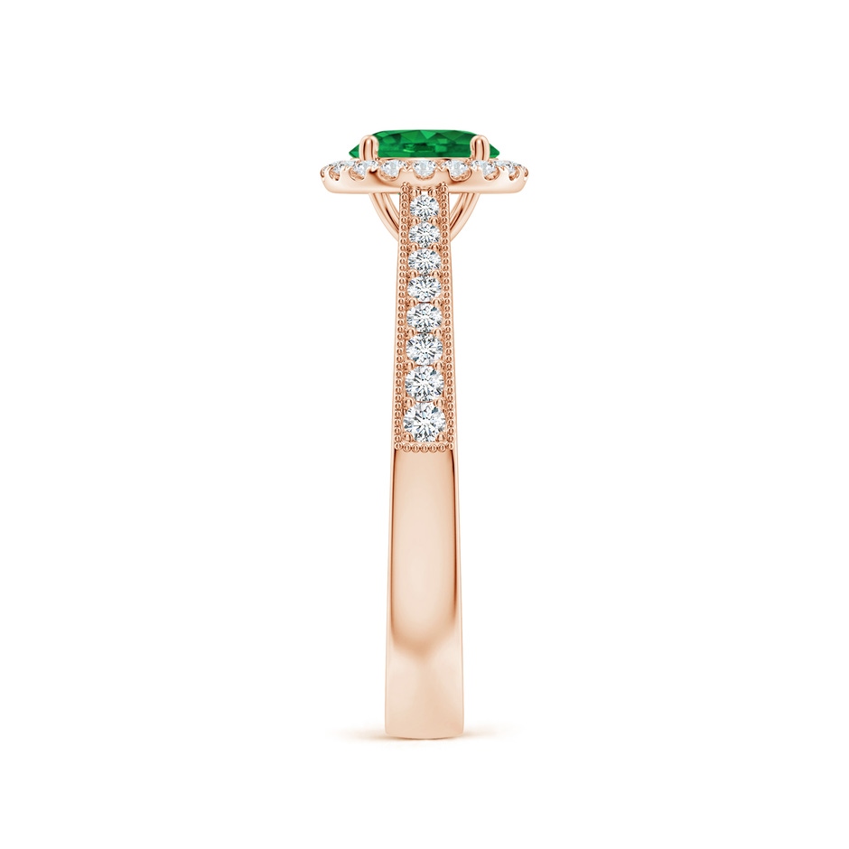 6mm AAA Round Emerald Reverse Tapered Shank Halo Engagement Ring in Rose Gold side 299