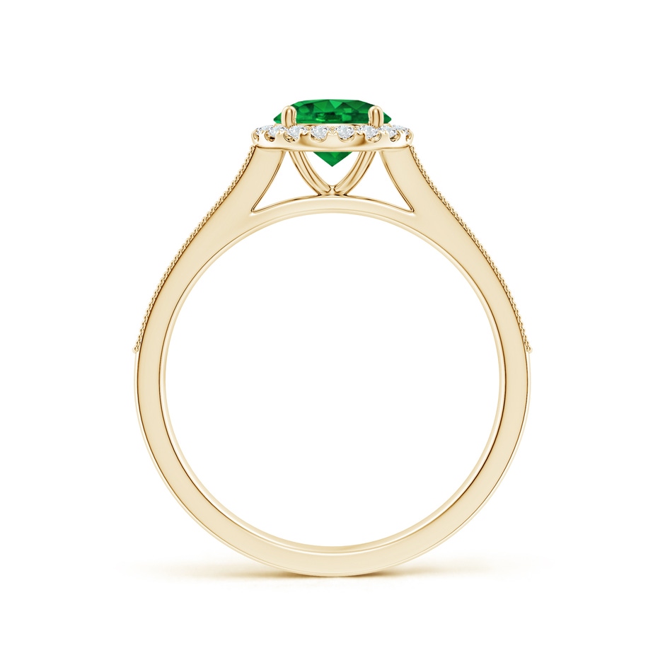 6mm AAAA Round Emerald Reverse Tapered Shank Halo Engagement Ring in Yellow Gold side 199