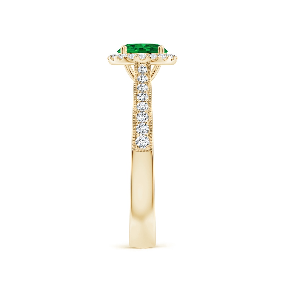 6mm AAAA Round Emerald Reverse Tapered Shank Halo Engagement Ring in Yellow Gold side 299