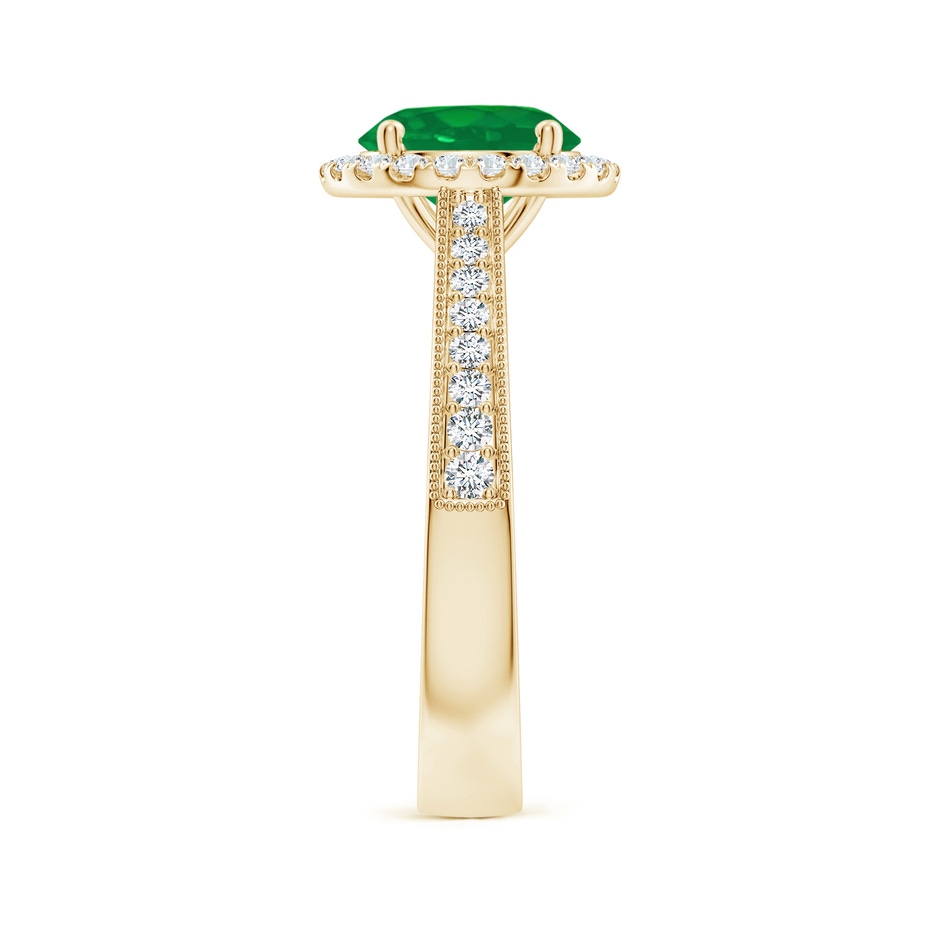 8mm AA Round Emerald Reverse Tapered Shank Halo Engagement Ring in Yellow Gold side 299
