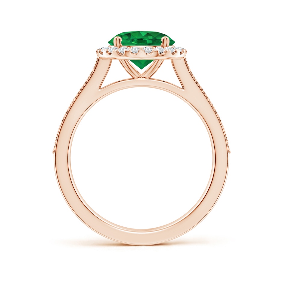 8mm AAA Round Emerald Reverse Tapered Shank Halo Engagement Ring in Rose Gold side 199