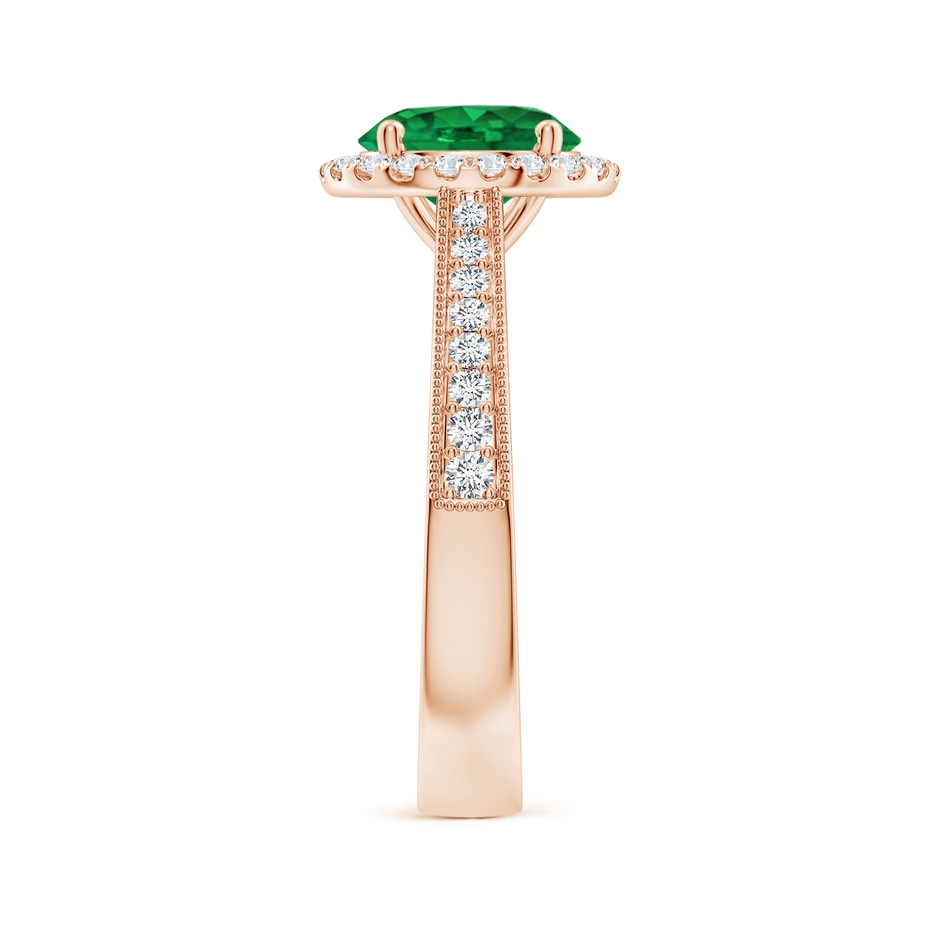 8mm AAA Round Emerald Reverse Tapered Shank Halo Engagement Ring in Rose Gold side 299