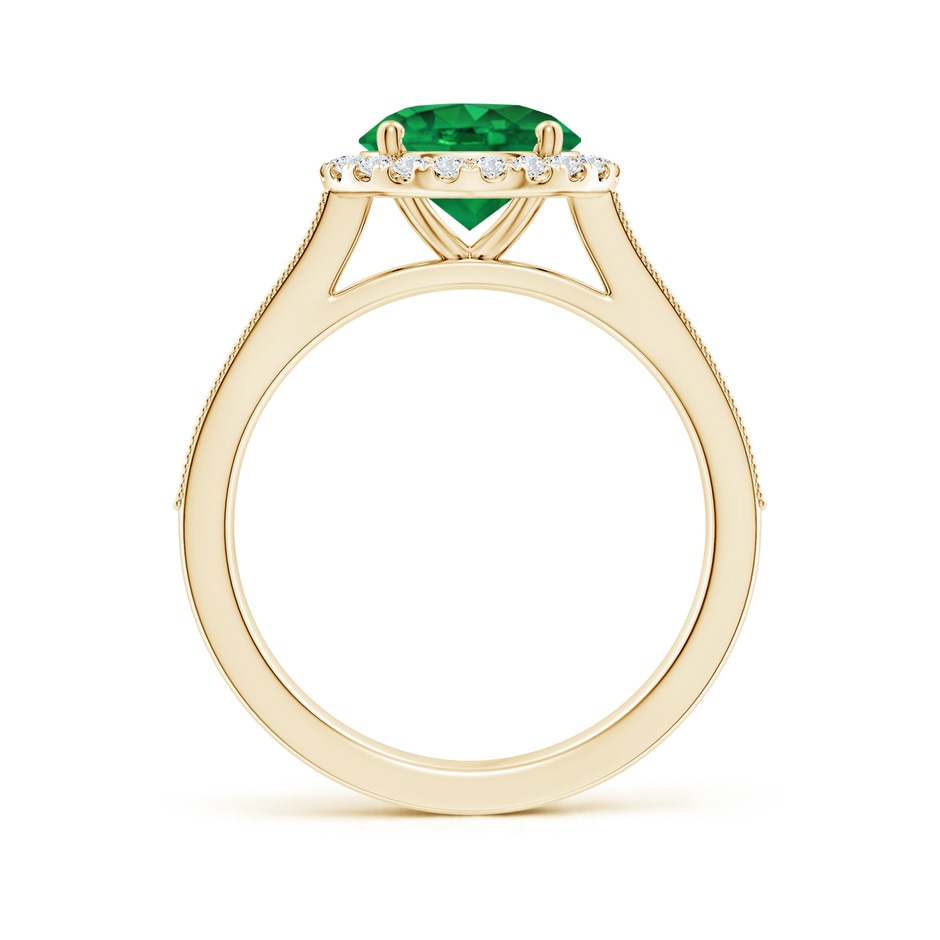 8mm AAA Round Emerald Reverse Tapered Shank Halo Engagement Ring in Yellow Gold side 199