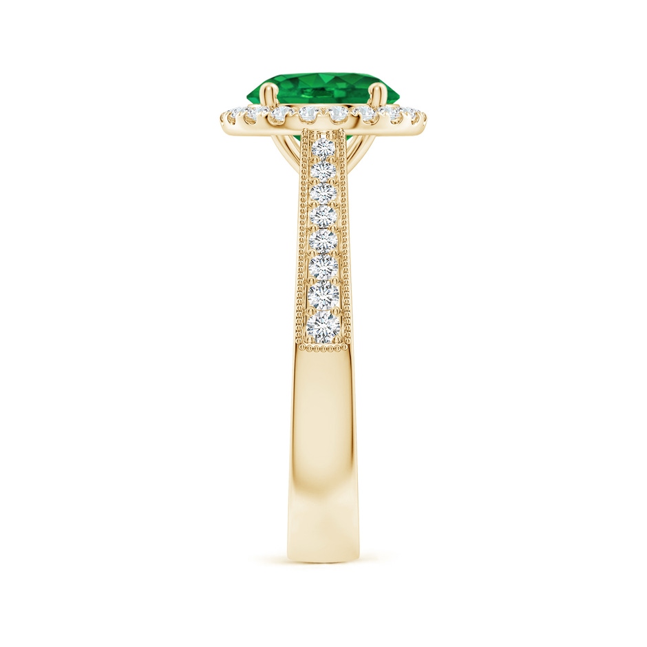 8mm AAA Round Emerald Reverse Tapered Shank Halo Engagement Ring in Yellow Gold side 299