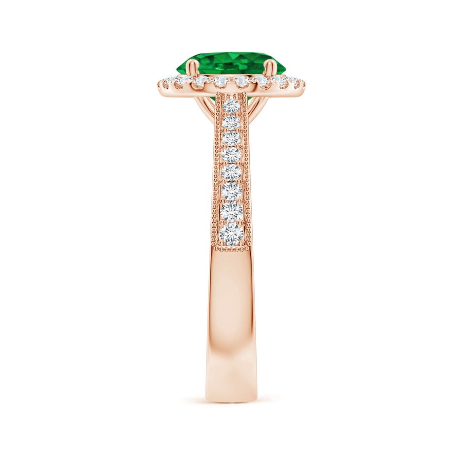 8mm AAAA Round Emerald Reverse Tapered Shank Halo Engagement Ring in 18K Rose Gold side 299