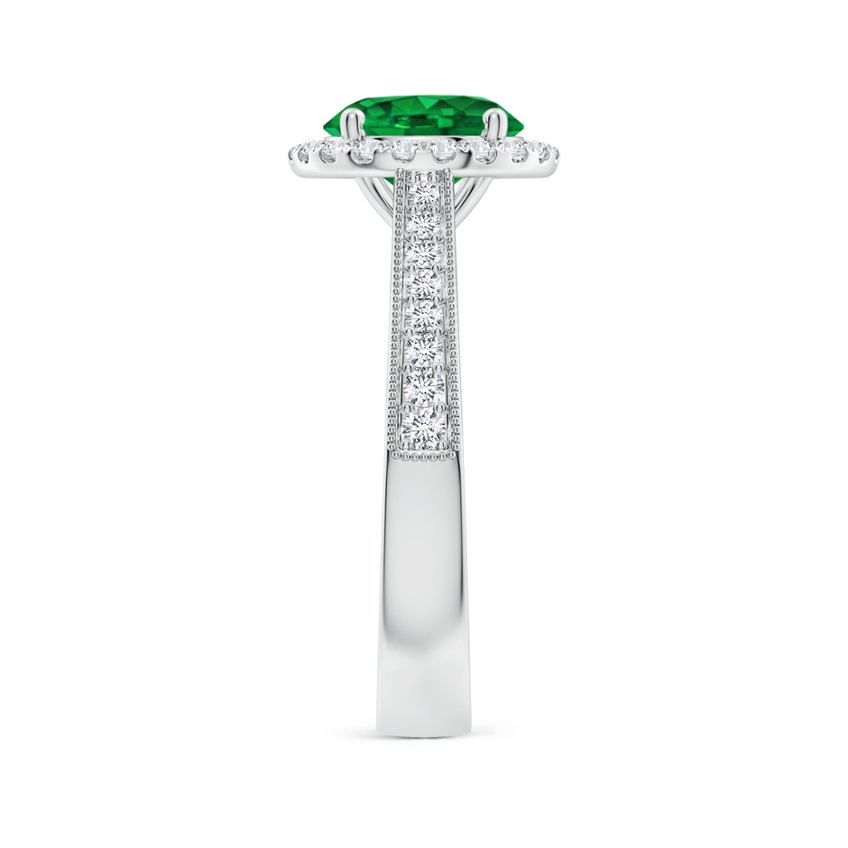 8mm AAAA Round Emerald Reverse Tapered Shank Halo Engagement Ring in P950 Platinum side 299
