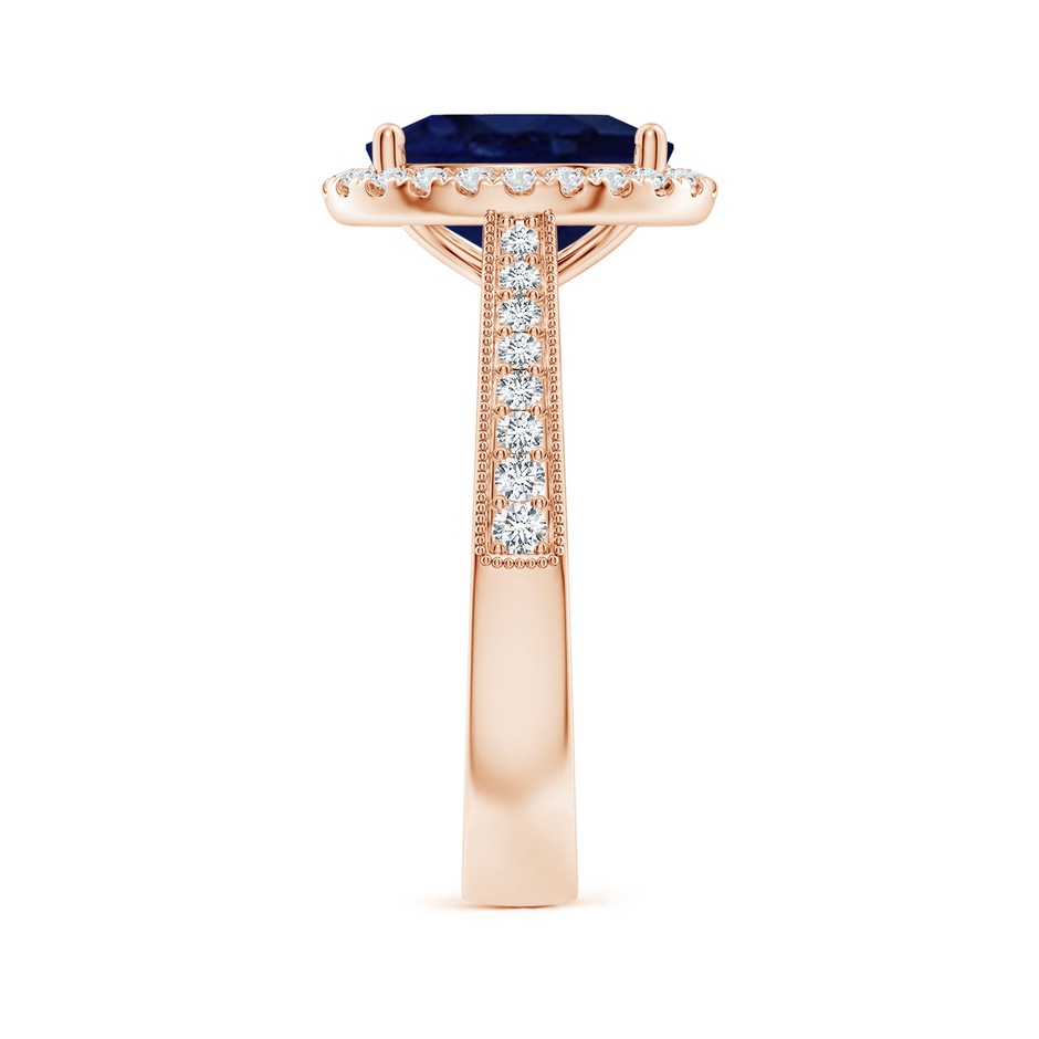 10x8mm A Oval Blue Sapphire Reverse Tapered Shank Halo Engagement Ring in Rose Gold side 299