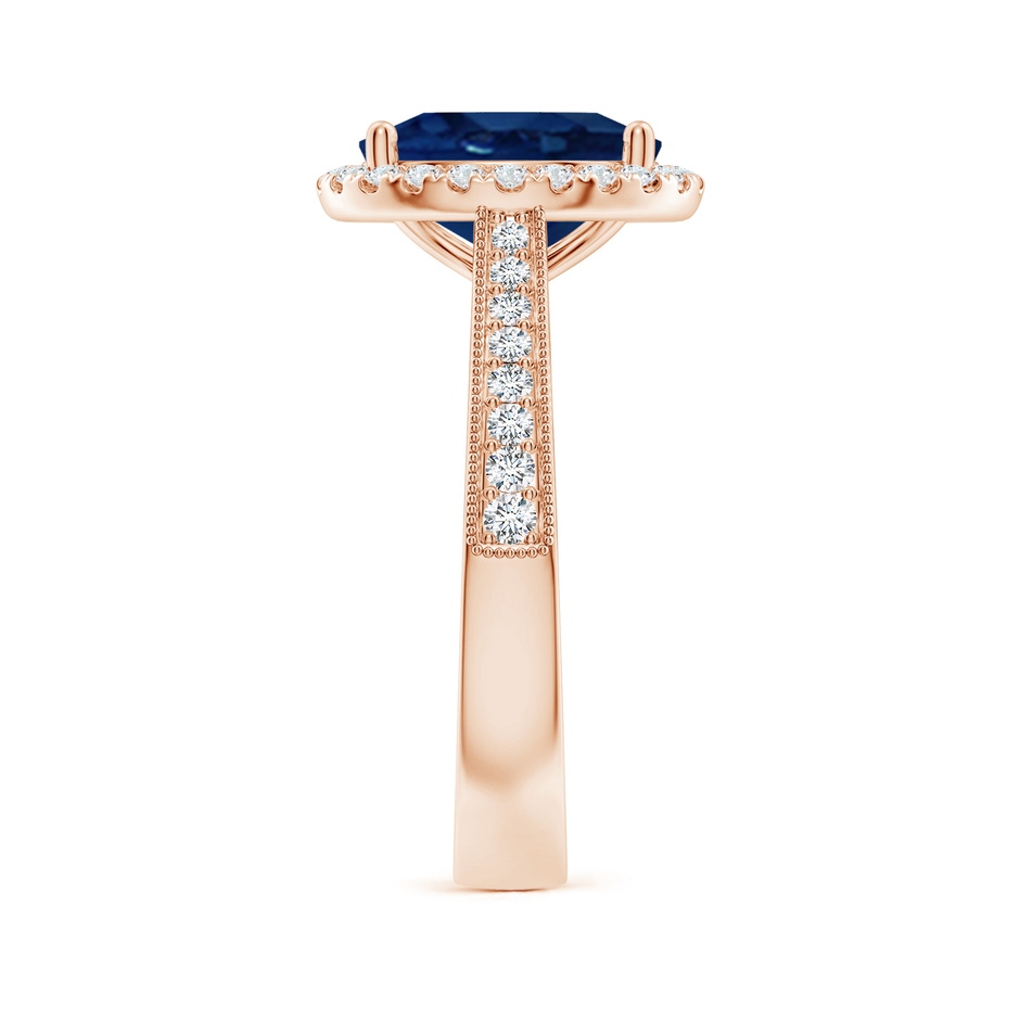 10x8mm AA Oval Blue Sapphire Reverse Tapered Shank Halo Engagement Ring in Rose Gold side 299