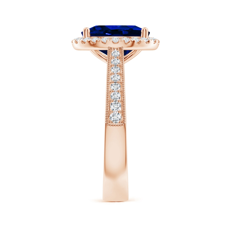10x8mm AAAA Oval Blue Sapphire Reverse Tapered Shank Halo Engagement Ring in 18K Rose Gold side 299