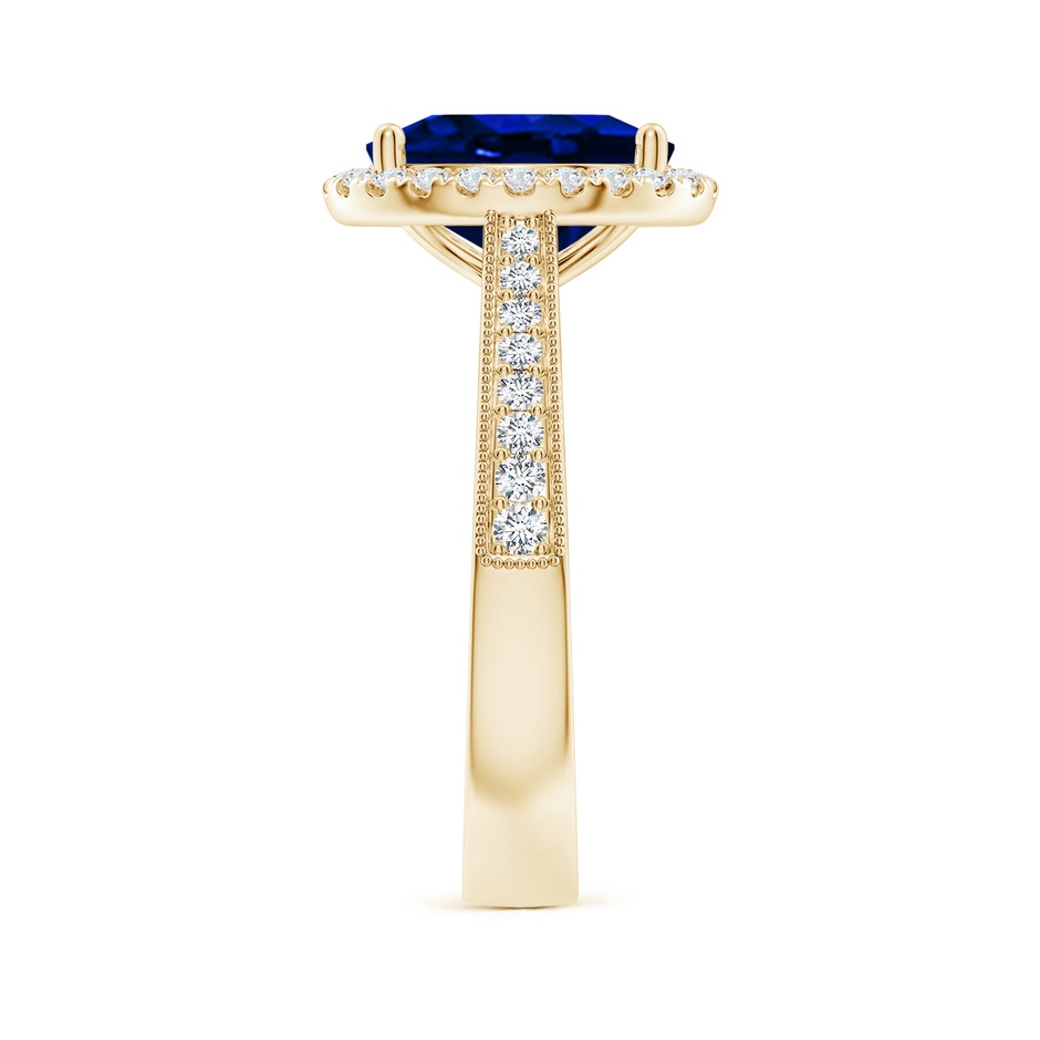 10x8mm AAAA Oval Blue Sapphire Reverse Tapered Shank Halo Engagement Ring in Yellow Gold side 299