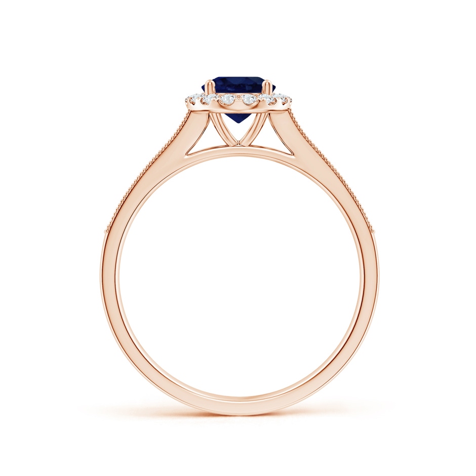 7x5mm A Oval Blue Sapphire Reverse Tapered Shank Halo Engagement Ring in Rose Gold side 199