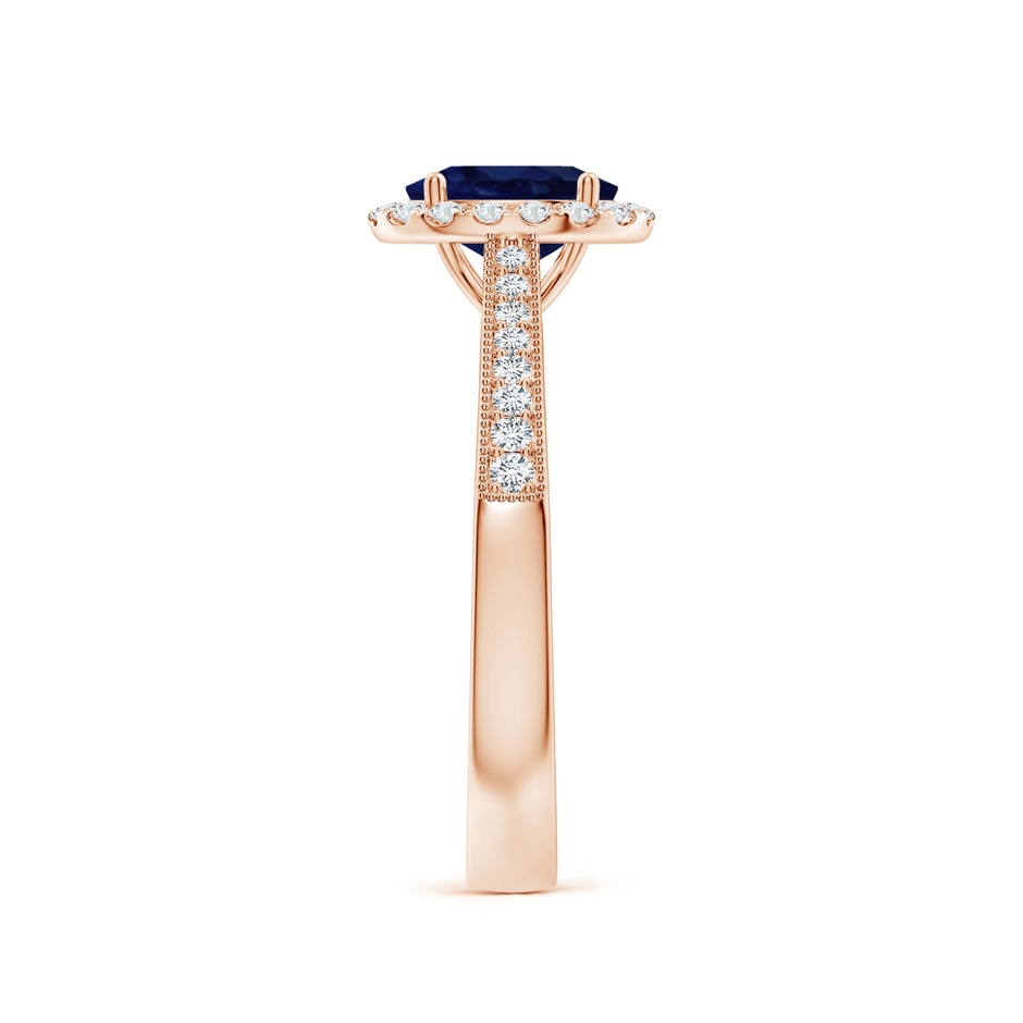 7x5mm A Oval Blue Sapphire Reverse Tapered Shank Halo Engagement Ring in Rose Gold side 299