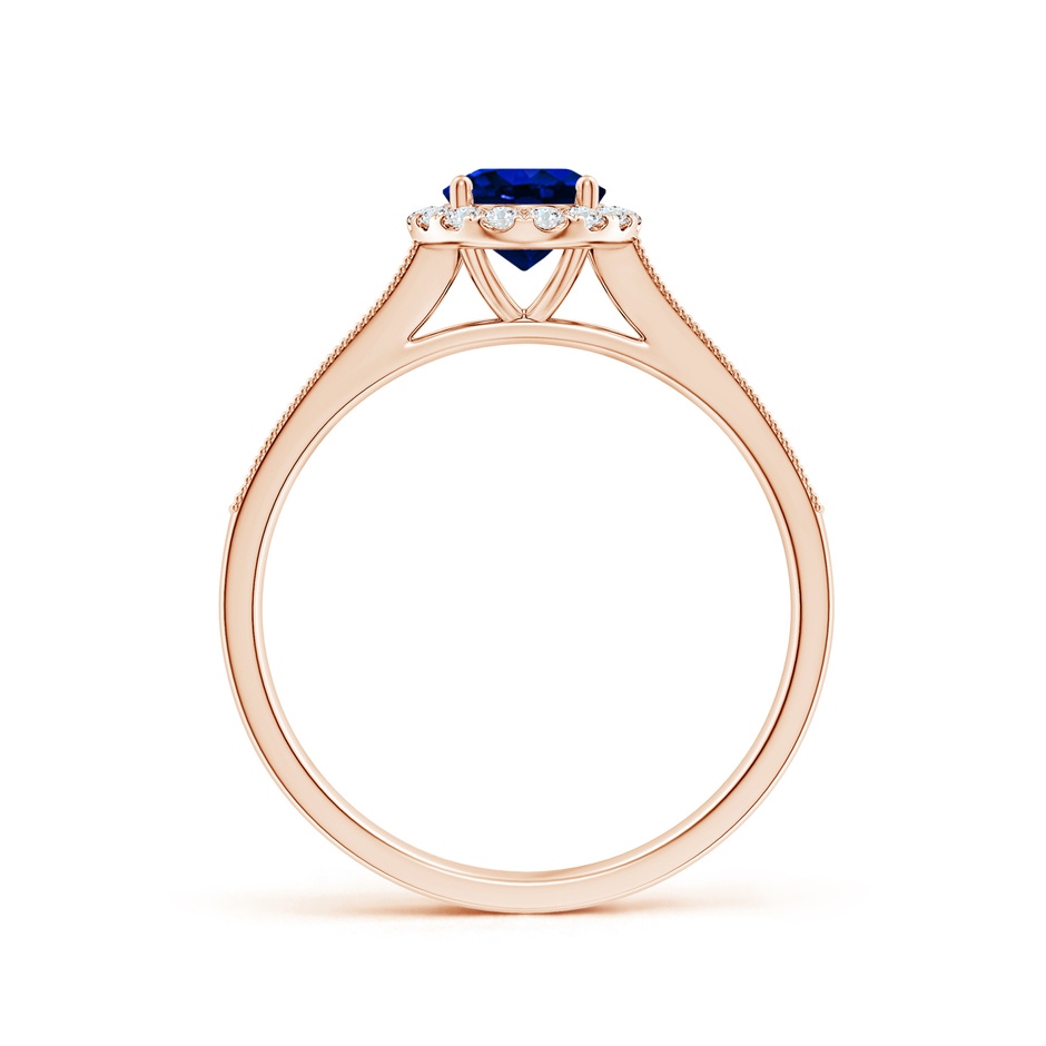 7x5mm AAAA Oval Blue Sapphire Reverse Tapered Shank Halo Engagement Ring in Rose Gold side 199