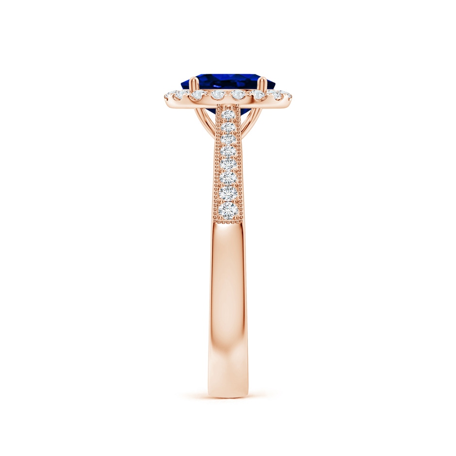 7x5mm AAAA Oval Blue Sapphire Reverse Tapered Shank Halo Engagement Ring in Rose Gold side 299