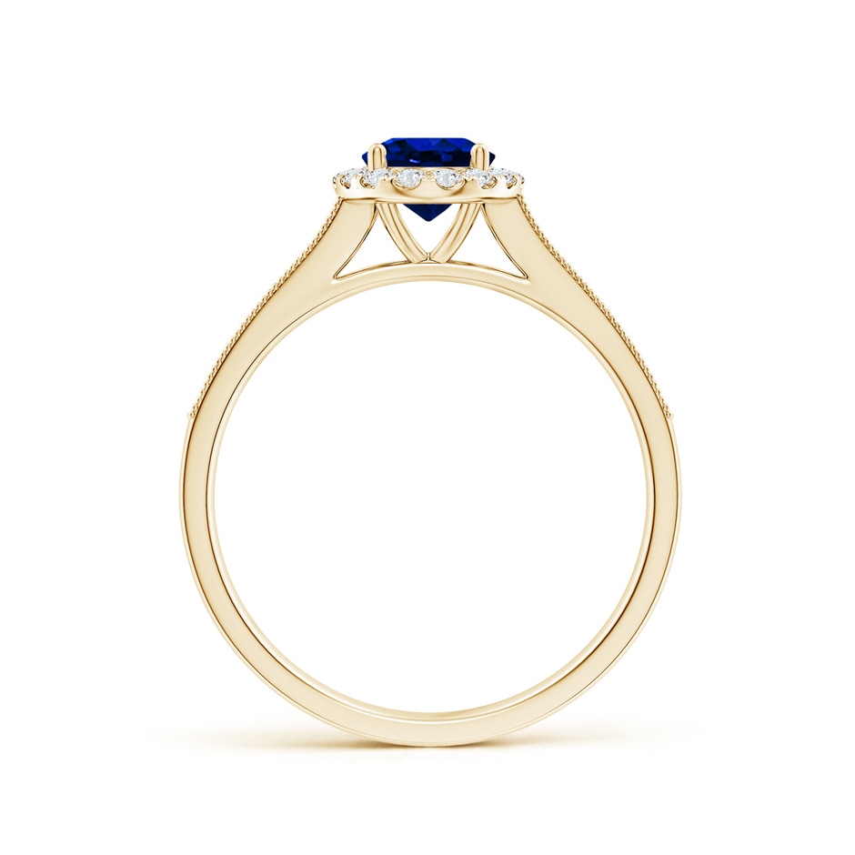 7x5mm AAAA Oval Blue Sapphire Reverse Tapered Shank Halo Engagement Ring in Yellow Gold side 199