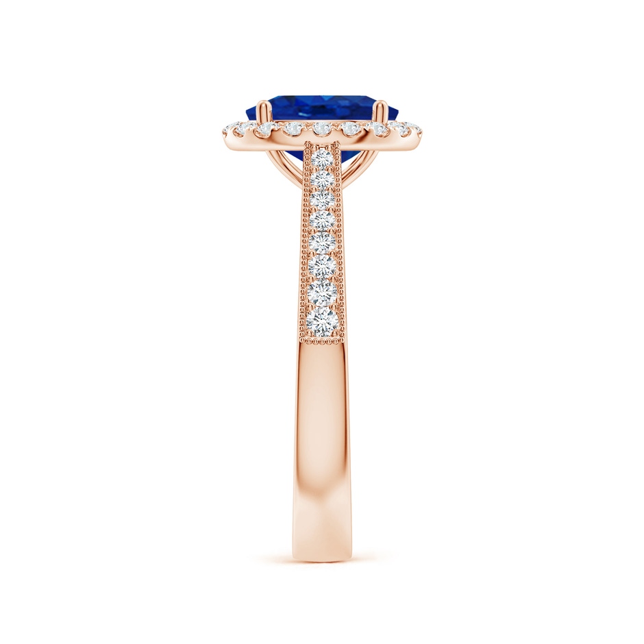 8x6mm AAA Oval Blue Sapphire Reverse Tapered Shank Halo Engagement Ring in Rose Gold side 299