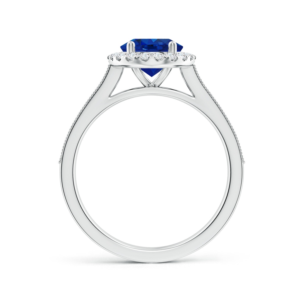 9x7mm AAA Oval Blue Sapphire Reverse Tapered Shank Halo Engagement Ring in White Gold - side 199