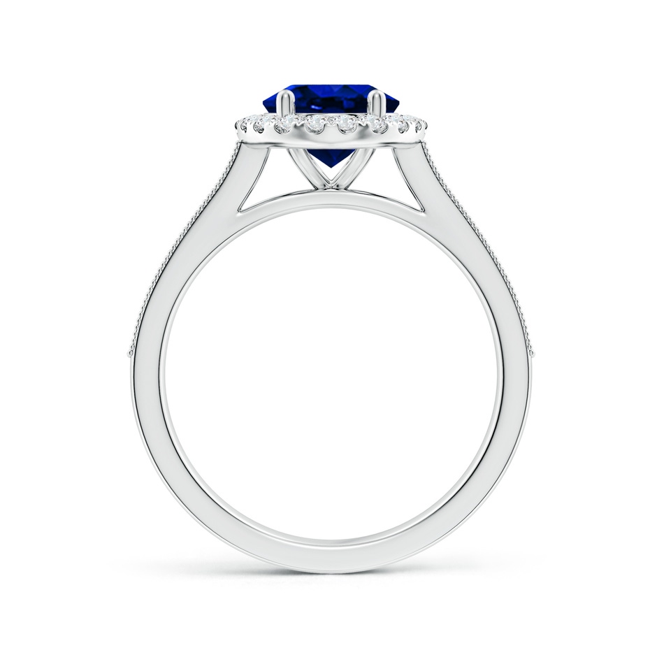 9x7mm Lab-Grown Oval Blue Sapphire Reverse Tapered Shank Halo Engagement Ring in White Gold side 199