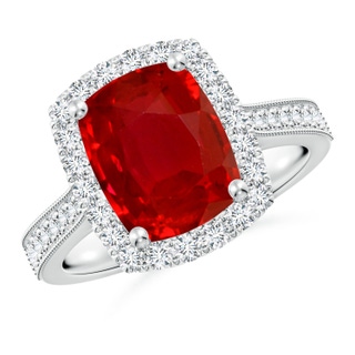 10x8mm AAA Cushion Rectangular Ruby Reverse Tapered Shank Halo Engagement Ring in P950 Platinum