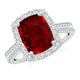 10x8mm AAAA Cushion Rectangular Ruby Reverse Tapered Shank Halo Engagement Ring in P950 Platinum