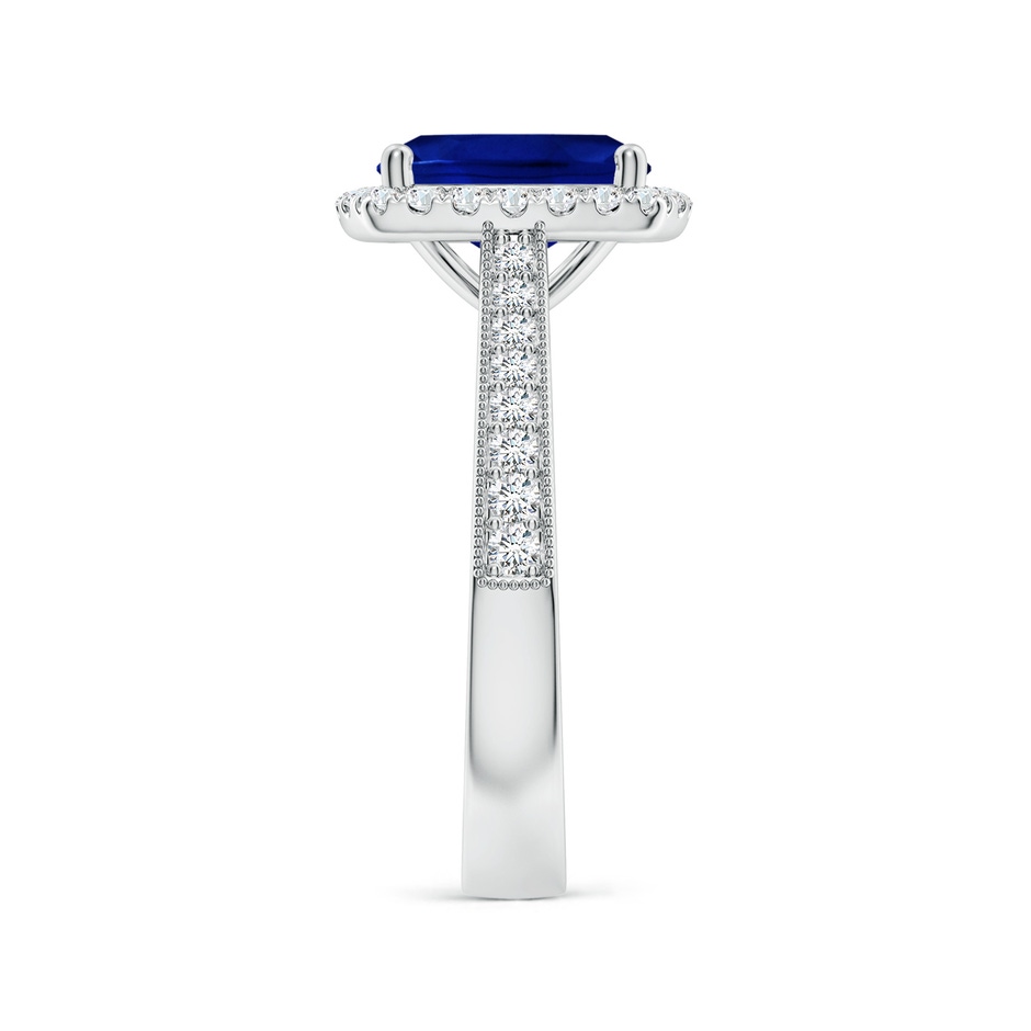 9x7mm Lab-Grown Cushion Rectangular Blue Sapphire Reverse Tapered Shank Halo Engagement Ring in White Gold side 299