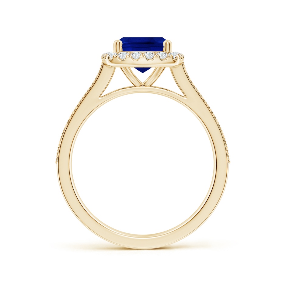 9x7mm Lab-Grown Cushion Rectangular Blue Sapphire Reverse Tapered Shank Halo Engagement Ring in Yellow Gold side 199