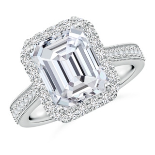 10x7.5mm HSI2 Emerald-Cut Diamond Reverse Tapered Shank Halo Engagement Ring in P950 Platinum