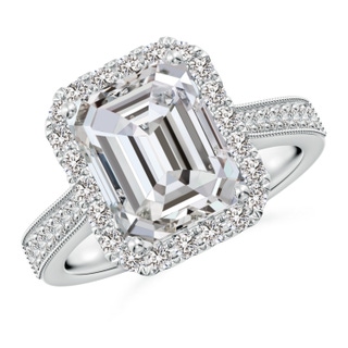 10x7.5mm IJI1I2 Emerald-Cut Diamond Reverse Tapered Shank Halo Engagement Ring in P950 Platinum