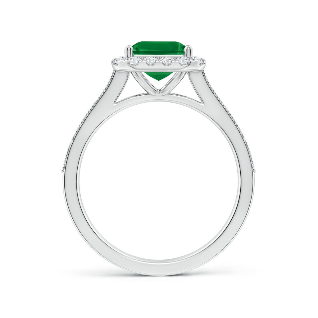 9x7mm AAA Emerald-Cut Emerald Reverse Tapered Shank Halo Engagement Ring in White Gold Side 199