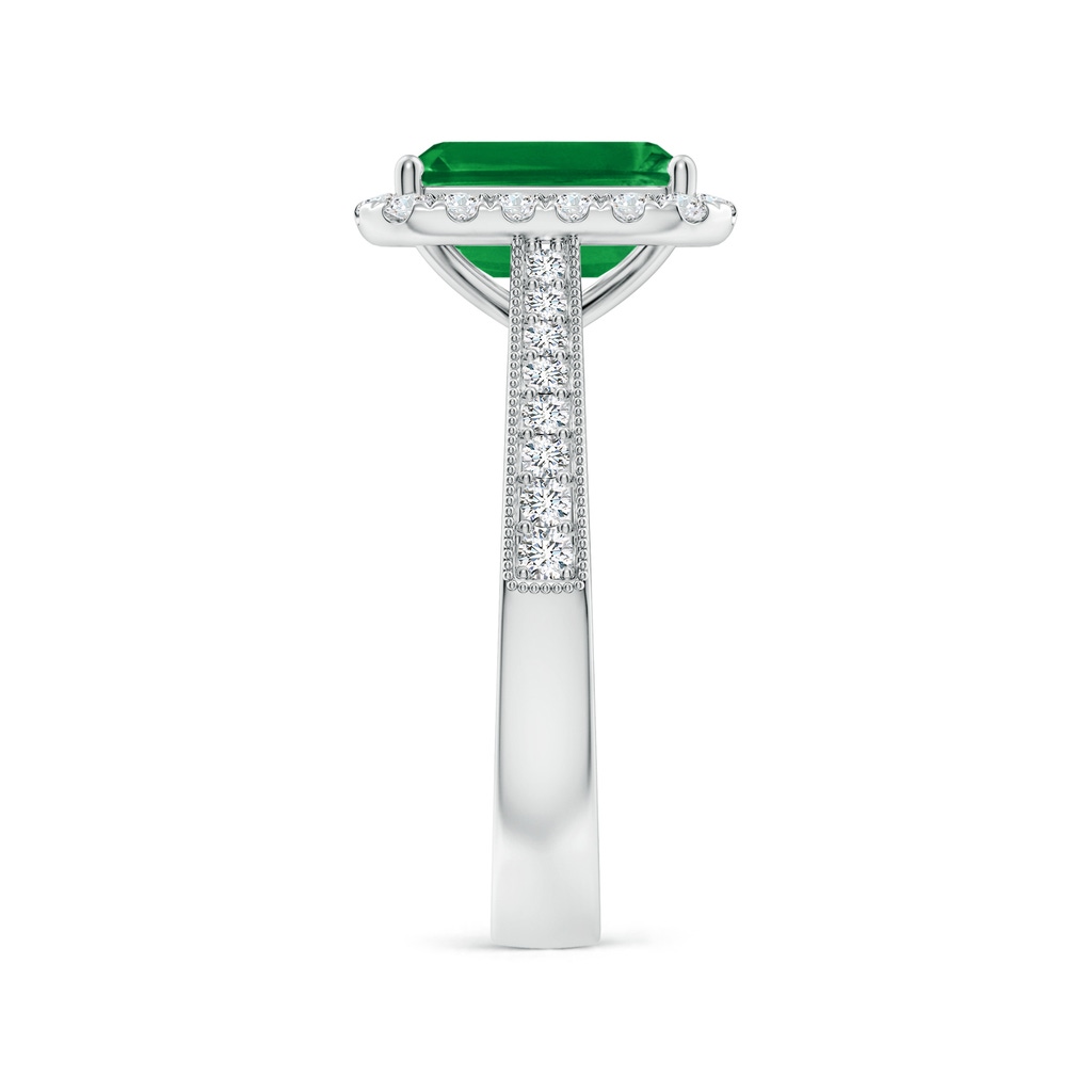 9x7mm AAA Emerald-Cut Emerald Reverse Tapered Shank Halo Engagement Ring in White Gold Side 299