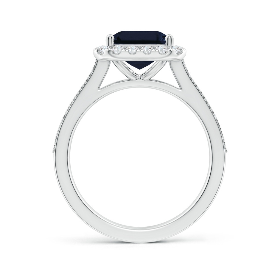 10x8mm A Emerald-Cut Blue Sapphire Reverse Tapered Shank Halo Engagement Ring in 18K White Gold side 199