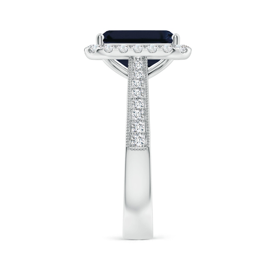 10x8mm A Emerald-Cut Blue Sapphire Reverse Tapered Shank Halo Engagement Ring in 18K White Gold side 299